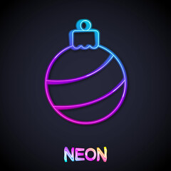 Glowing neon line Christmas ball icon isolated on black background. Merry Christmas and Happy New Year. Vector