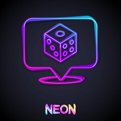Glowing neon line Game dice icon isolated on black background. Casino gambling. Vector