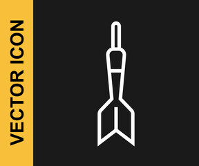 White line Dart arrow icon isolated on black background. Vector