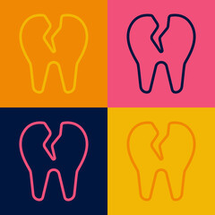 Pop art line Broken tooth icon isolated on color background. Dental problem icon. Dental care symbol. Vector