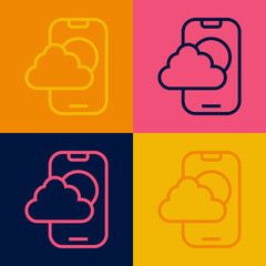 Pop art line Weather forecast app icon isolated on color background. Vector