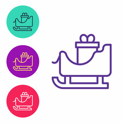 Set line Christmas santa claus sleigh with sack bag icon isolated on white background. Merry Christmas and Happy New Year. Set icons colorful. Vector