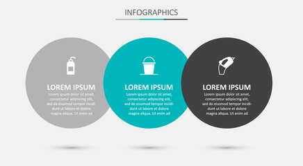 Set Bucket, Antibacterial soap and Portable vacuum cleaner. Business infographic template. Vector