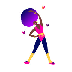80s retro party aerobic woman clipart. Cartoon character human vector card.