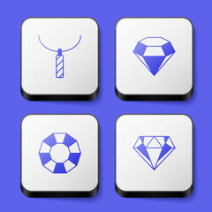 Set Pendant on necklace, Diamond, and icon. White square button. Vector