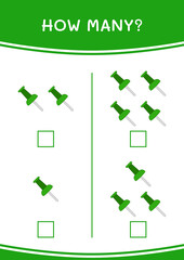 How many of Push pin, game for children. Vector illustration, printable worksheet