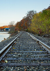 Fototapeta premium Railway line along the Thames River, Groton, Connecticut
