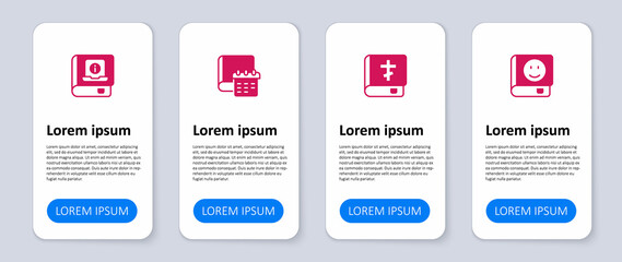 Set Book, Holy bible book, Daily paper notepad and User manual. Business infographic template. Vector