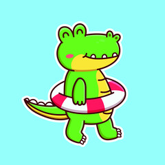 Cute cartoon crocodile with rubber ring vector. Animal isolated vector. Flat cartoon style