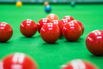 snooker ball on the green snooker table at snooker club.