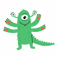 A cute green monster. Vector illustration
