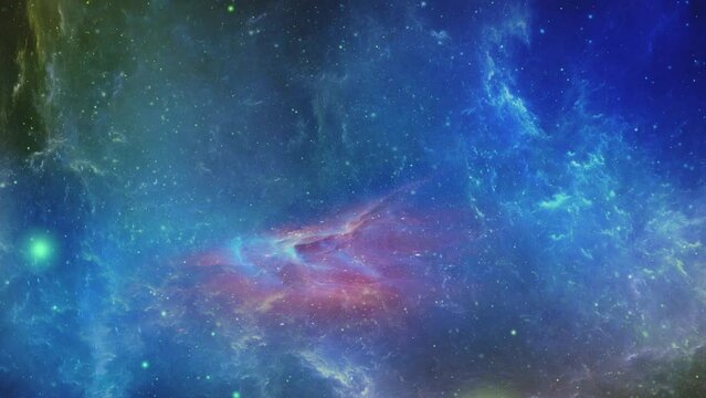 4K 3D Animation of flight through blue and pink outer space nebula