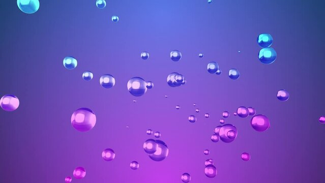 Bubbles in liquid with glow gradient colors move upward smoothly