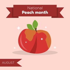 Happy national peach month social media post, banner, healthy delicious fruit advertisement concept, nectarine marketing square ad, August holiday abstract print, isolated on background