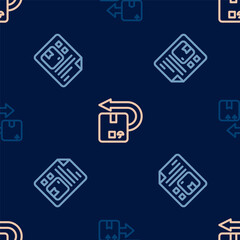 Set line Cardboard box with traffic symbol, Waybill and Return cardboard on seamless pattern. Vector