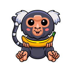 Cute pygmy marmoset monkey cartoon holding a banana