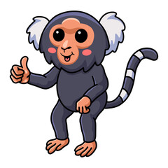 Fototapeta premium Cute pygmy marmoset monkey cartoon giving thumb up