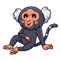 Cute pygmy marmoset monkey cartoon sitting