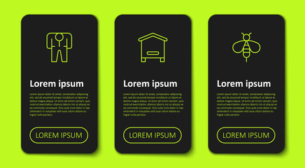 Set line Beekeeper costume, Hive for bees and . Business infographic template. Vector