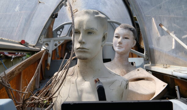 Life-size mannequin on board of decaying plane