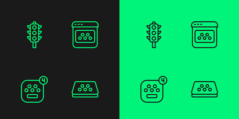 Set line Taxi car roof, mobile app, Traffic light and icon. Vector