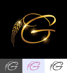 golden wheat monogram initial letter G