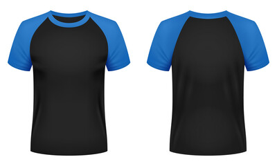 Short sleeve raglan t-shirt template. Front and back views. Vector illustration. - obrazy, fototapety, plakaty