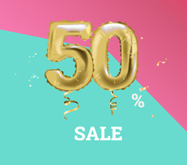 Realistic sale background with balloons.