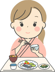 入院食を食べる女性2