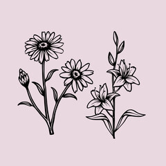Floral vintage retro handdrawn style