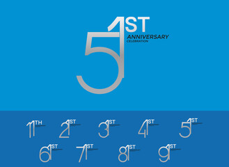 set of anniversary logotype silver color special edition on blue background for celebration