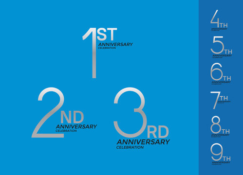 set of anniversary logotype silver color special edition on blue background for celebration