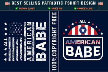 All american babe usa best partiotic t-shirt design with usa grunge flag
