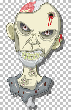 Creepy zombie head on grid background