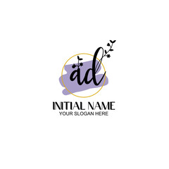 Initial letter AD beauty handwriting logo vector