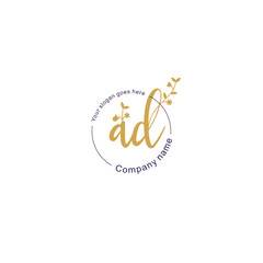 Initial letter AD beauty handwriting logo vector