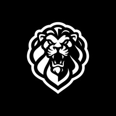 Angry lion head line art or silhouette logo design. Lion head vector illustration on dark background