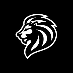 Lion head line art or silhouette logo design. Lion head vector illustration on dark background