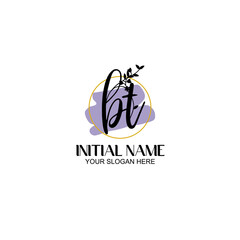 Initial letter BT beauty handwriting logo vector