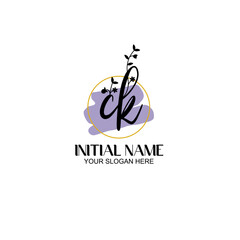 Initial letter CK beauty handwriting logo vector