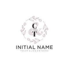 Initial letter CT beauty handwriting logo vector