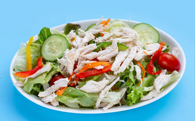 Salad with shredded chicken and vegetables