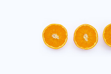 Orange fruit on white background.