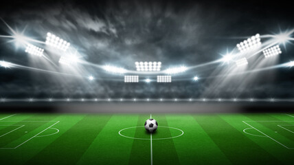 3d rendering Football stadium background, Have a soccer ball in the middle of the field. © releon8211