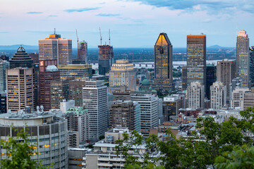 Montreal skyline, view from the Mont Royal viewpoint in Montreal, Quebec