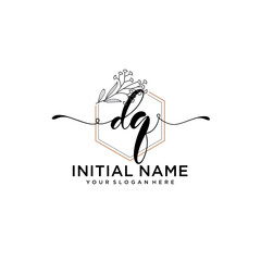 Initial letter DQ beauty handwriting logo vector