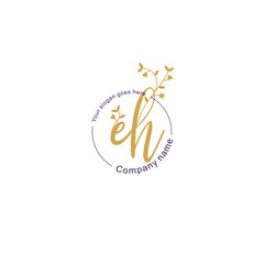Initial letter EH beauty handwriting logo vector