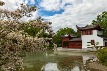 Chinese temple in the Chinese Garden section in Montreal Botanical Garden, Quebec, Canada