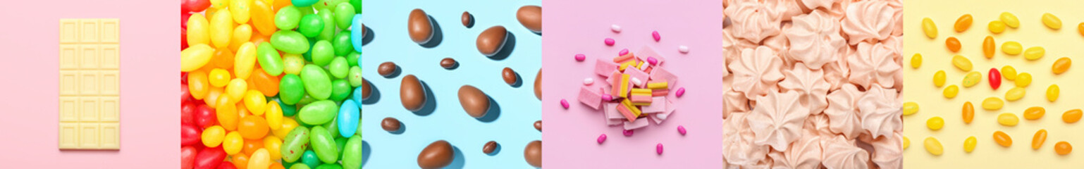 Collage with many different candies and sweets