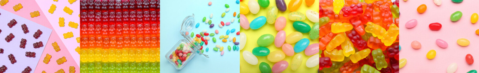 Collage with many different candies and sweets